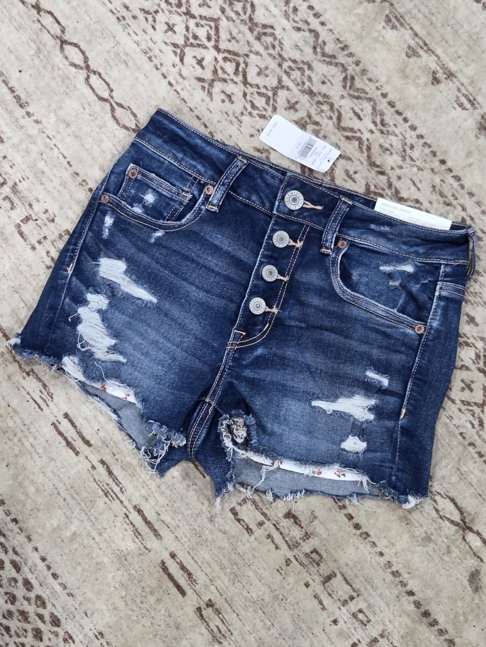 NWT American Eagle High-Rise Distressed Dark Blue Denim Shorts with Button Fly